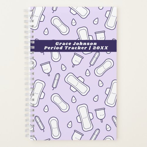 Period Tracker Cute Purple Menstruation Pattern  Notebook
