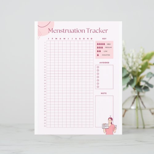 Period Tracker Paper Sheet for female