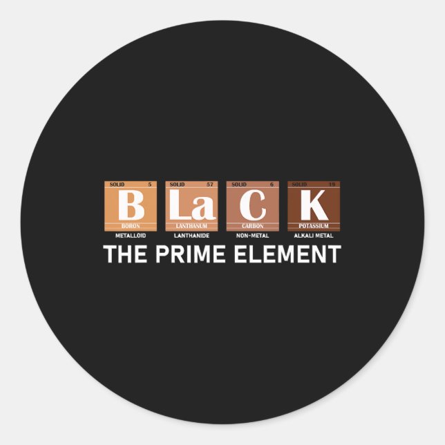 Periodic Table Black The Prime Element  Classic Round Sticker (Front)