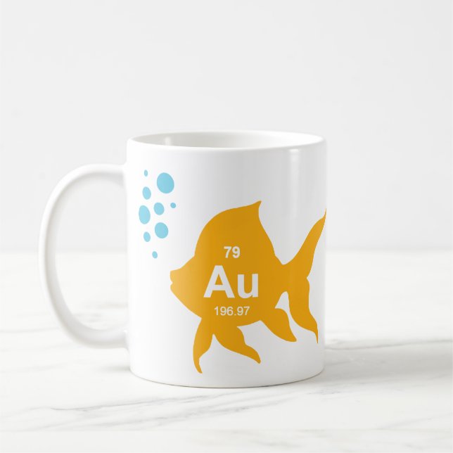 Periodic Table Elemental Gold Fish Coffee Mug (Left)