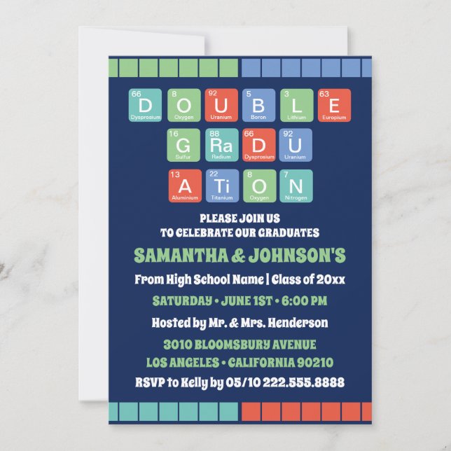 Periodic Table Elements Double Graduation Party Invitation (Front)