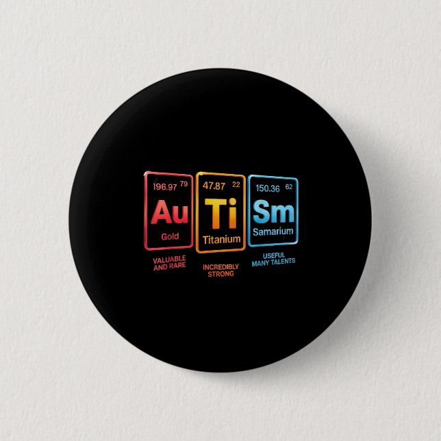 Periodic Table Inspired Autism Science Element Des Button (Front)