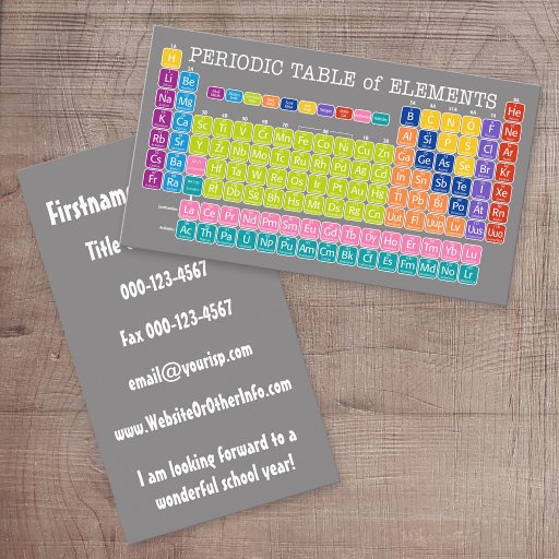 Customizable Periodic Table of Elements: Back To School Contact Business Card