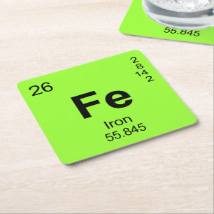 Periodic Table of Elements (Iron) Square Paper Coaster