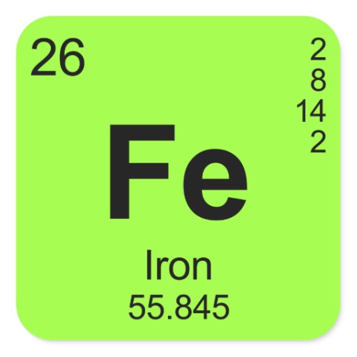 Periodic Table of Elements (Iron) Square Sticker | Zazzle