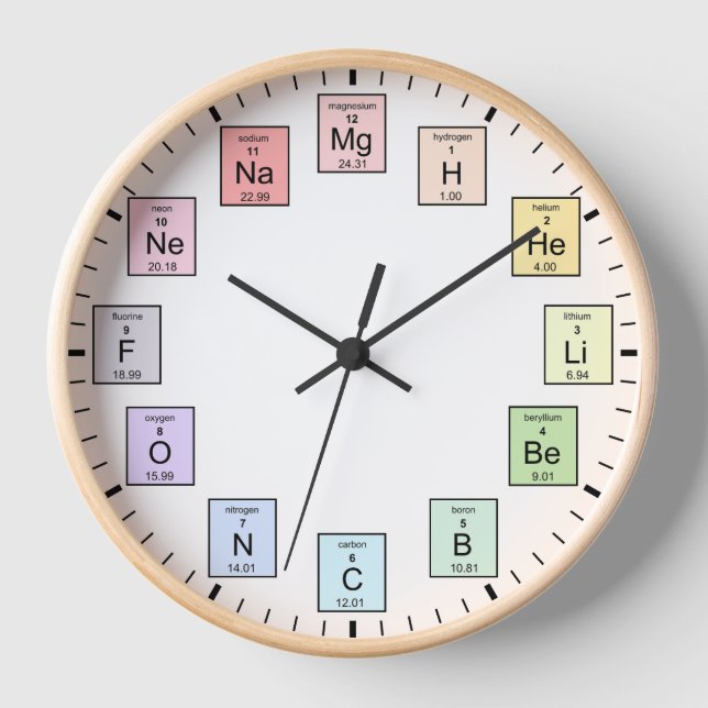 Periodic Table of Elements Pastel Rainbow Science Clock (Front)