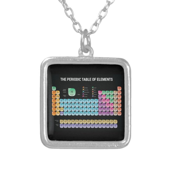 Periodic table of elements silver plated necklace (Front)