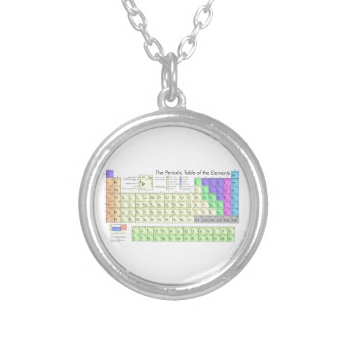 Periodic table of elements silver plated necklace