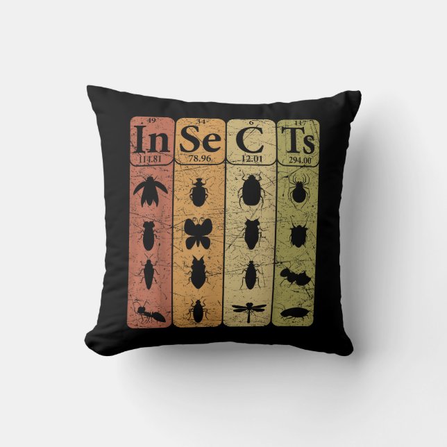 Periodic Table of Insects - Retro Entomologist Gif Throw Pillow (Front)
