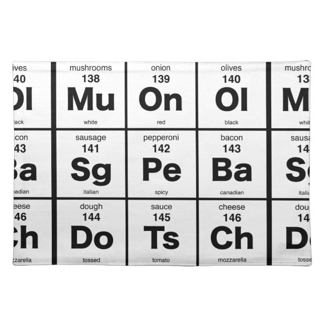 Periodic Table of Pizza Ingredients Cloth Placemat (Front)