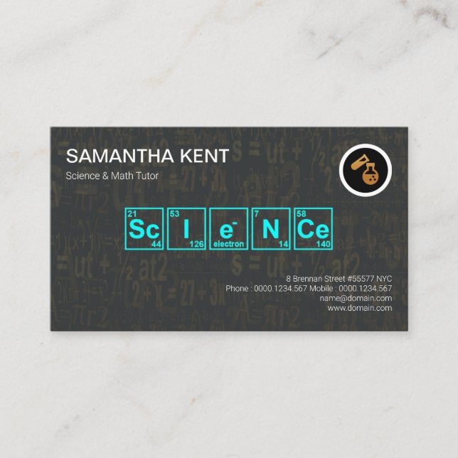 Periodic Table Science Elements Math Formula Cover Business Card (Front)