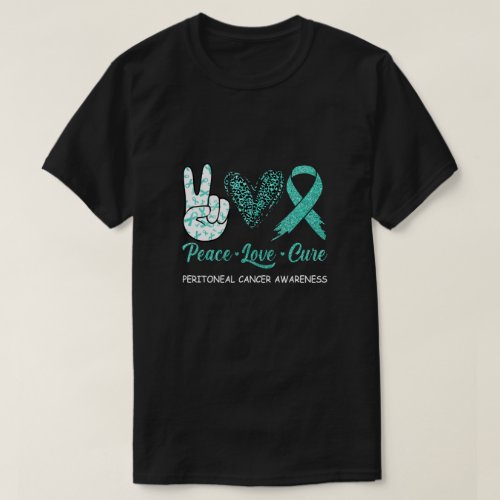 Peritoneal Cancer Awareness Peace Love Cure Leopar T_Shirt