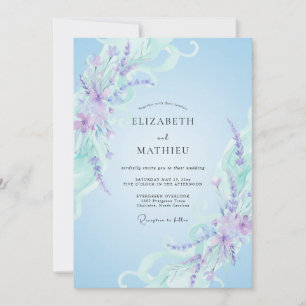 Periwinkle Amethyst Sprig Eucalyptus Wedding Invitation