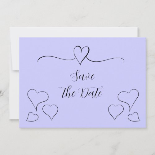 Periwinkle and Black Fancy Calligraphy Hearts   Save The Date
