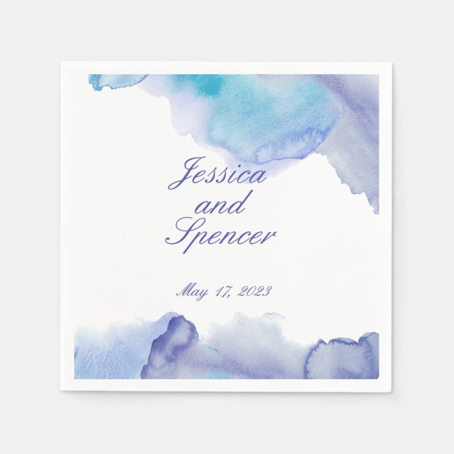 Periwinkle and Blue Alcohol Ink Wedding Napkins (Front)