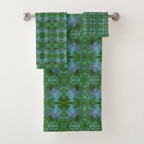 Periwinkle and Green Abstract  Bath Towel Set