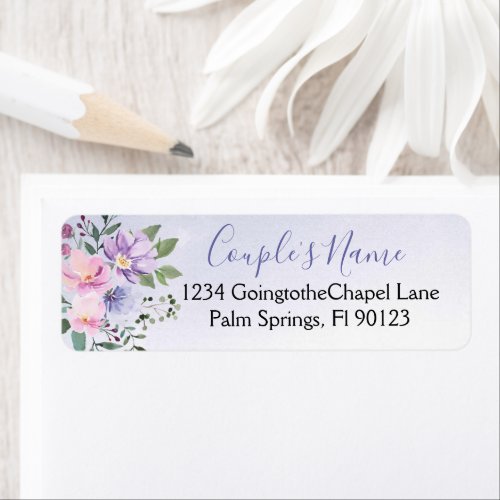 Periwinkle and Pink Watercolor Floral Wedding Label