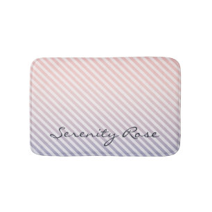 Periwinkle and Soft Pink Ombre Stripes With Name Bathroom Mat