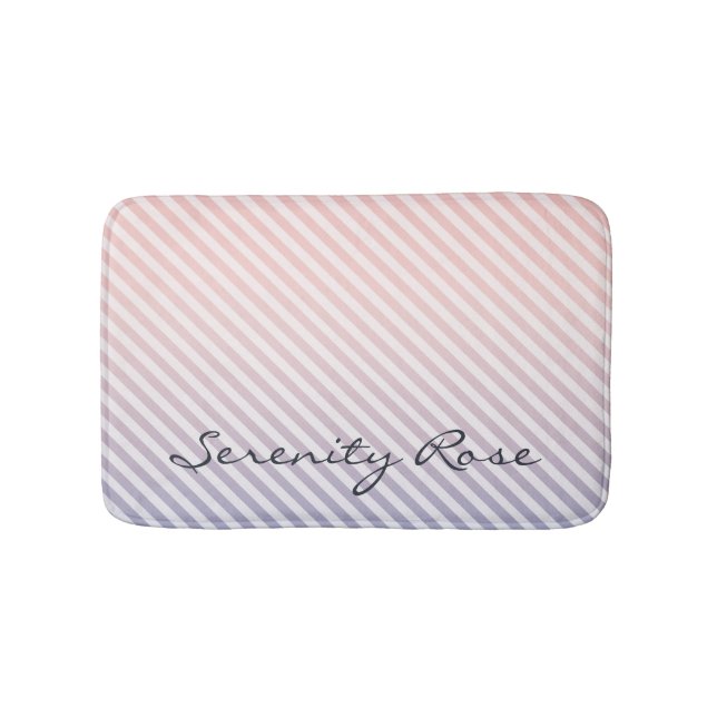 Periwinkle and Soft Pink Ombre Stripes With Name Bathroom Mat (Front)