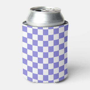 Periwinkle and White Checkerboard Pattern Can Cooler