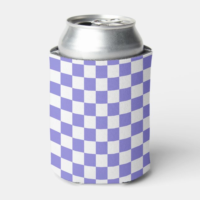 Periwinkle and White Checkerboard Pattern Can Cooler (Can Front)
