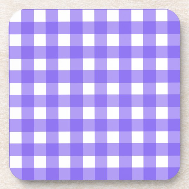 Periwinkle and white gingham beverage coaster (Front)