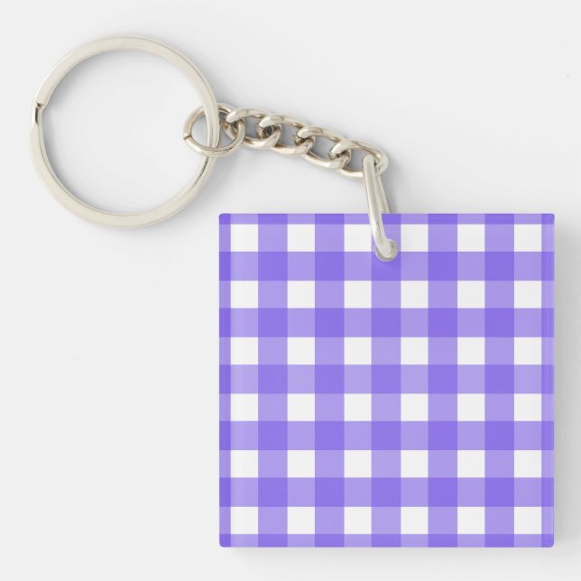 Periwinkle and white gingham keychain (Front)