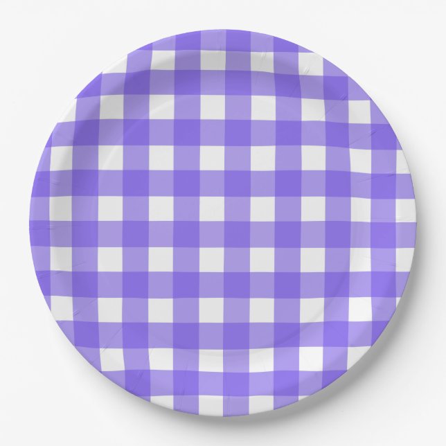 Periwinkle and white gingham paper plates (Front)