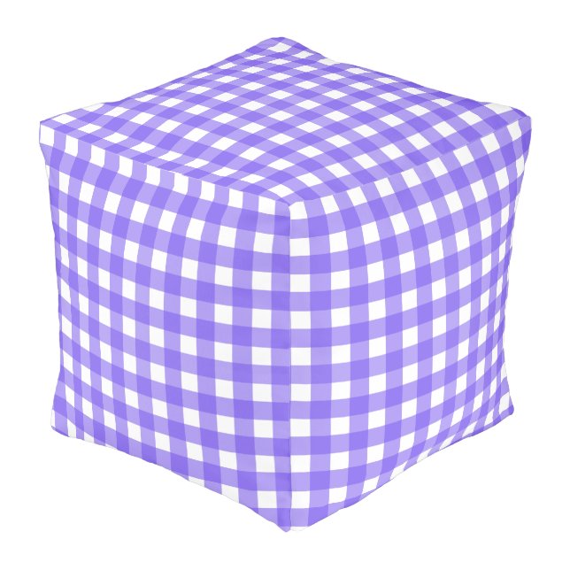Periwinkle and white gingham pouf (Angled Front)