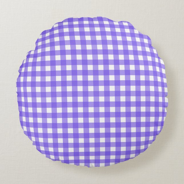 Periwinkle and white gingham round pillow (Front)
