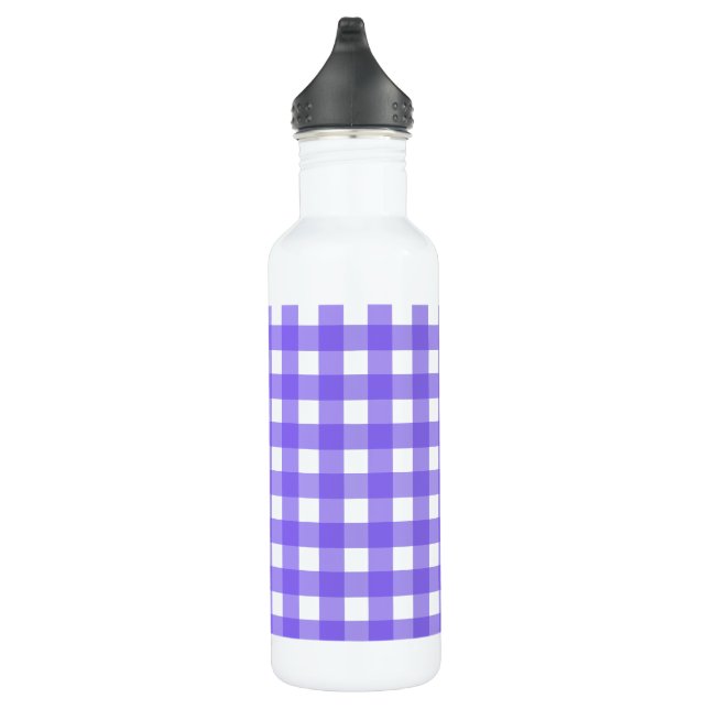 Periwinkle and white gingham stainless steel water bottle (Right)