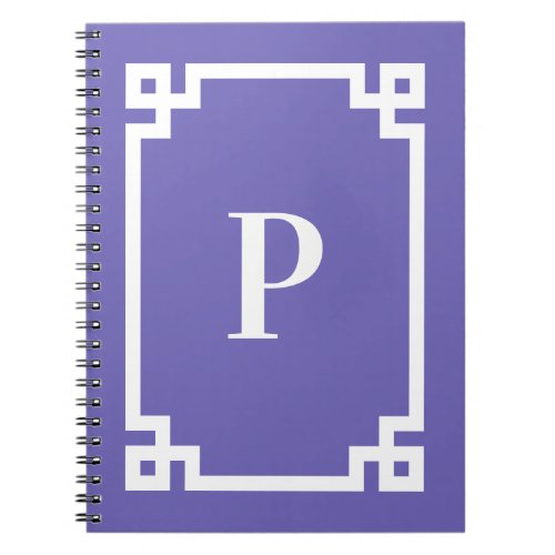 Periwinkle and White Greek Key Border Monogram Notebook