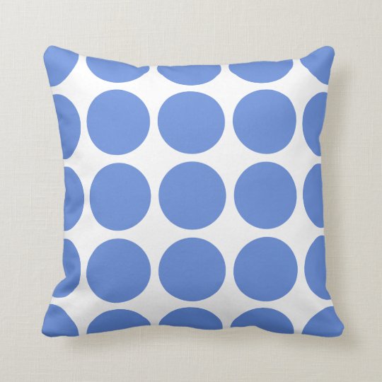 Periwinkle And White Mod Polka Dots Reversible V13 Throw Pillow