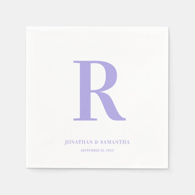Periwinkle and White Wedding Monogram Modern Napkins (Front)