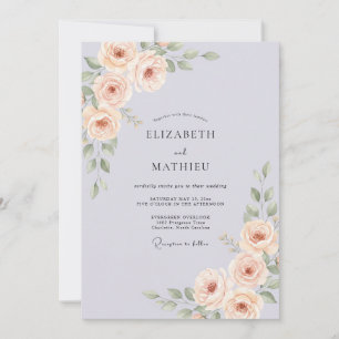 Periwinkle Antique Champagne Watercolor Wedding Invitation