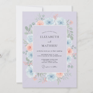 Periwinkle Apricot Peony Wedding Invitation