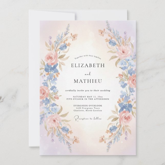 Periwinkle Apricot Petal Wedding Invitation (Front)