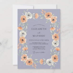 Periwinkle Apricot Ranunculus Eucalyptus Wedding Invitation