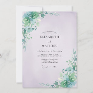 Periwinkle Aqua Leafy Wedding Invitation