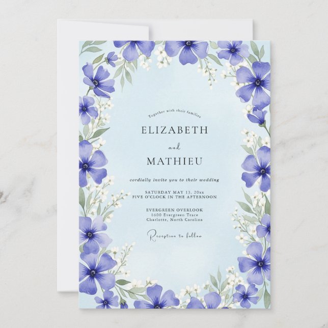 Periwinkle Artistic Bloom Wedding Invitation (Front)