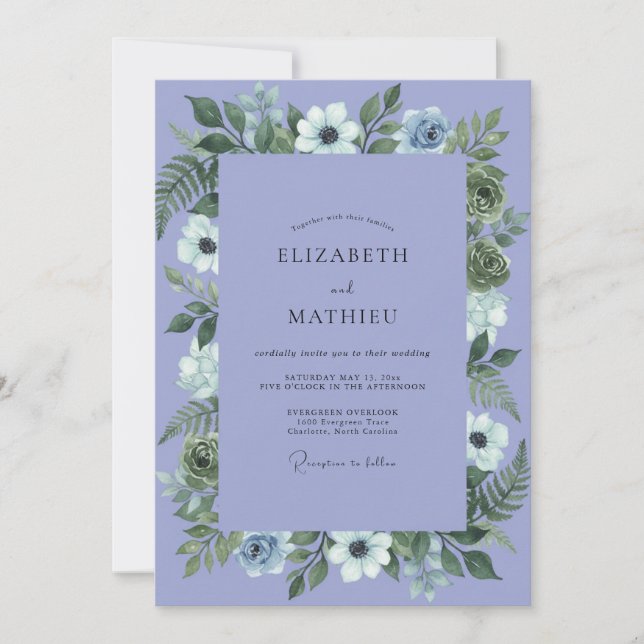 Periwinkle Atmospheric Fine Art Wedding Invitation (Front)