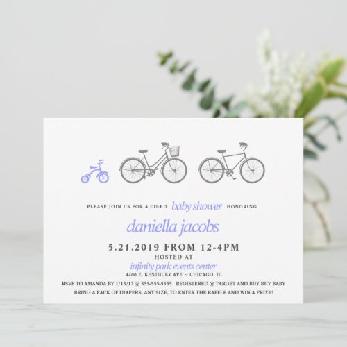 Periwinkle Bicycle Baby Shower Invitation