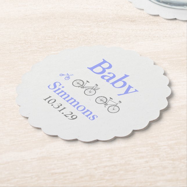 Periwinkle Bicycle Baby Shower Paper Coaster (Angled)