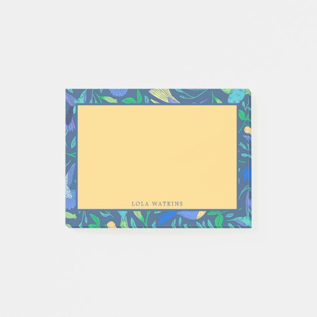 Periwinkle Birds and Flowers Floral Pattern Post-it Notes (Front)