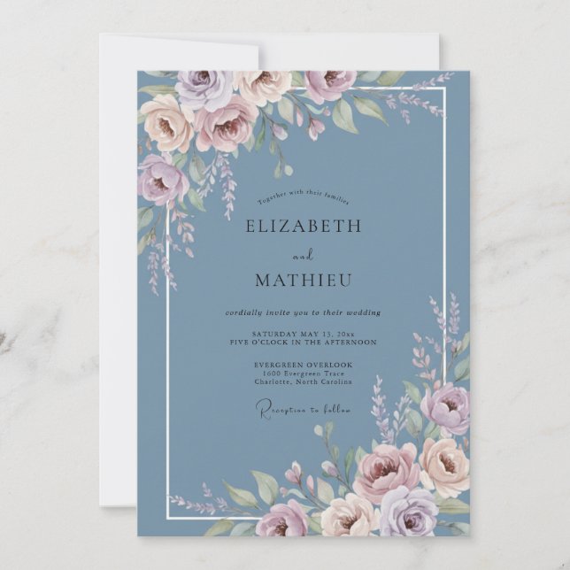 Periwinkle Bloom Flourish Wedding Invitation (Front)
