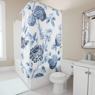Periwinkle Blu & White Botanical Floral Toile No.2 Shower Curtain