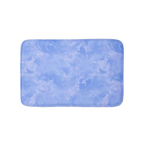 Periwinkle Blue Abstract Feather Pattern Bath Mat
