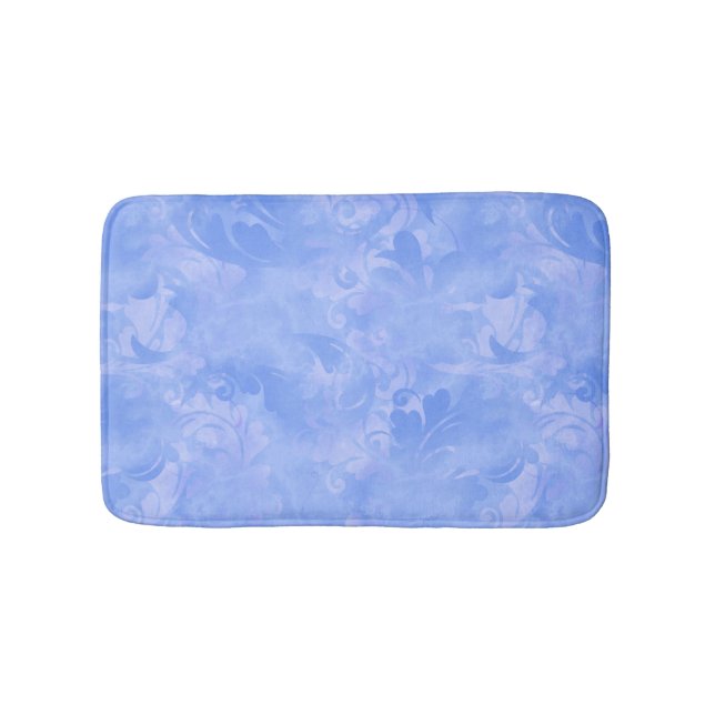 Periwinkle Blue Abstract Feather Pattern Bath Mat (Front)