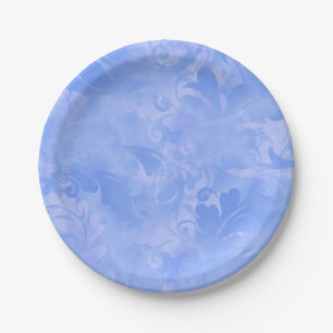 Periwinkle Blue Abstract Feather Pattern Paper Plates