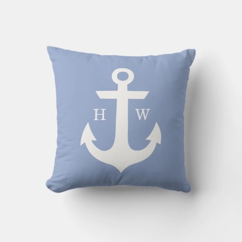 Periwinkle Blue Anchor Monogram Throw Pillow